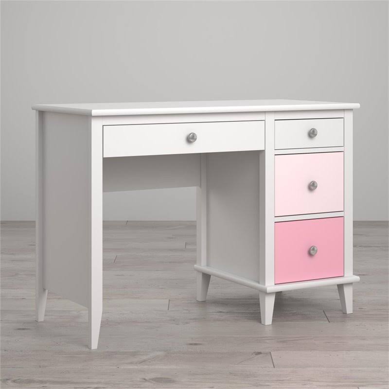 2 Piece Kids Bedroom Set with Bookcase and Desk in White and Pink Y265