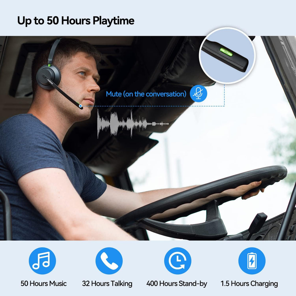 Bluetooth 5.1 Wireless Headset with Noise Cancelling Microphone, 50h Playtime On Ear Headphones, Pack of 2 B127