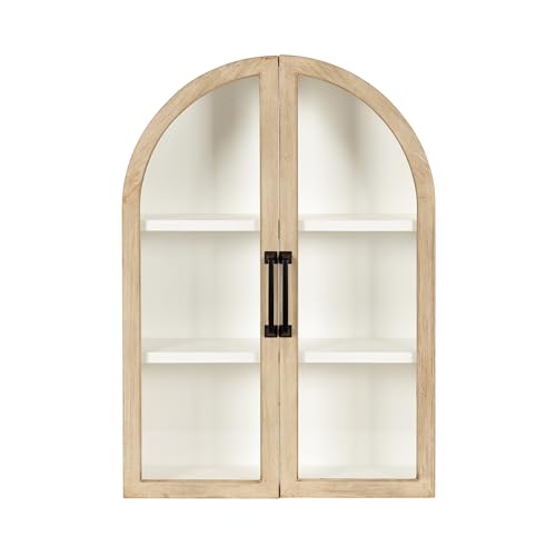 Natural Wood and White Arched Wall Cabinet Q739749