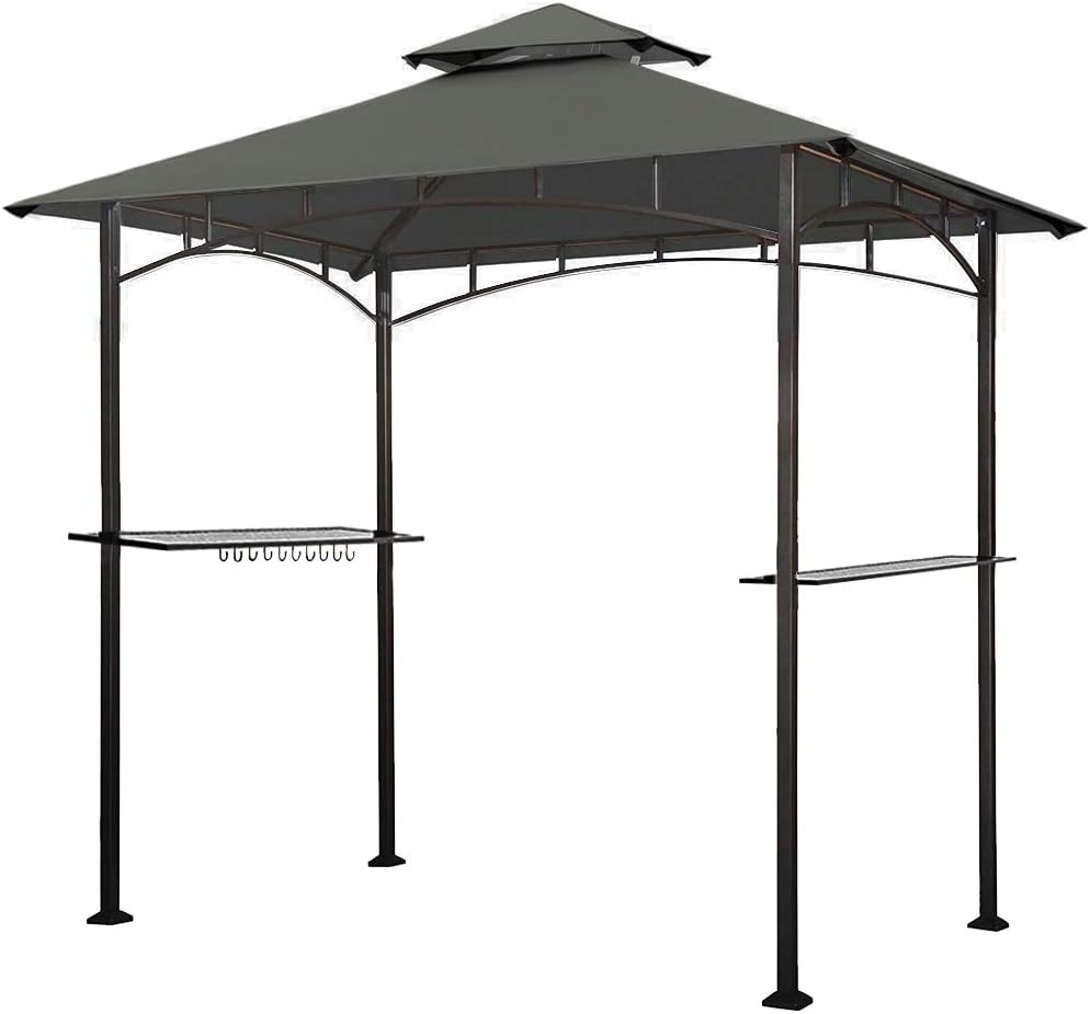 5x8 Grill Gazebo with Double Tier Canopy and Steel Frame H203928