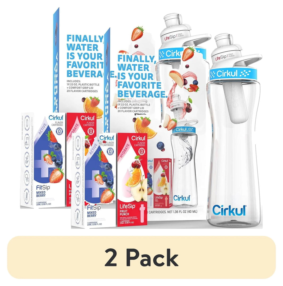 22oz Plastic Water Bottle Starter Kit with Blue Lid and 2 Flavor Cartridges K892566