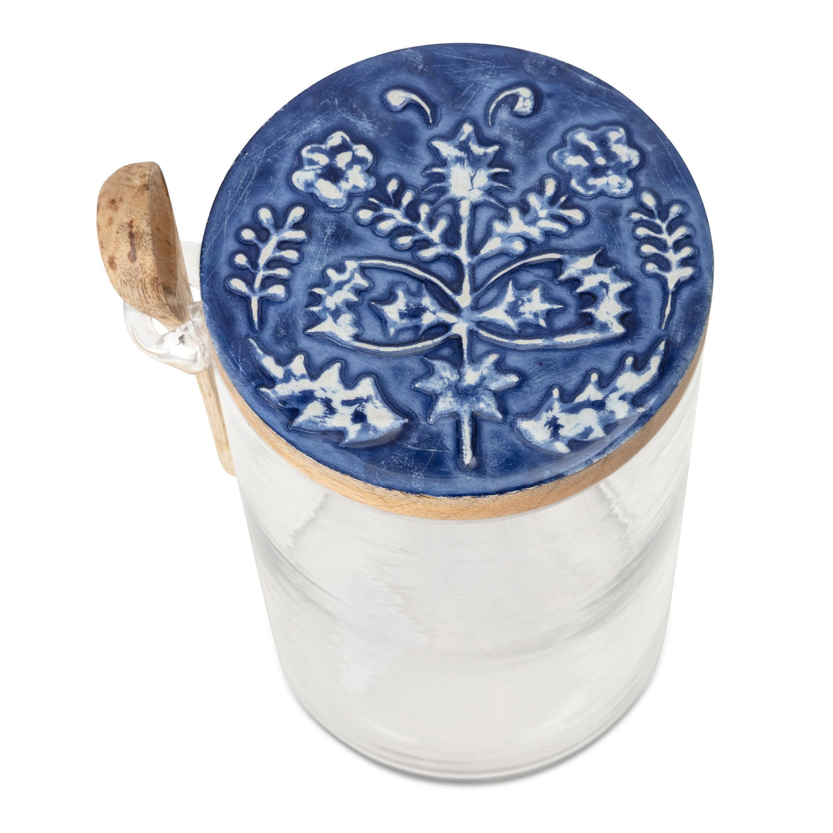 Glass Canister with Wooden Lid and Spoon Set of 3 X42002