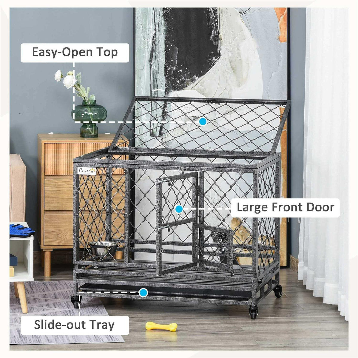 Heavy Duty Dog Crate Metal Kennel and Cage Dog Playpen with Lockable Wheels E328