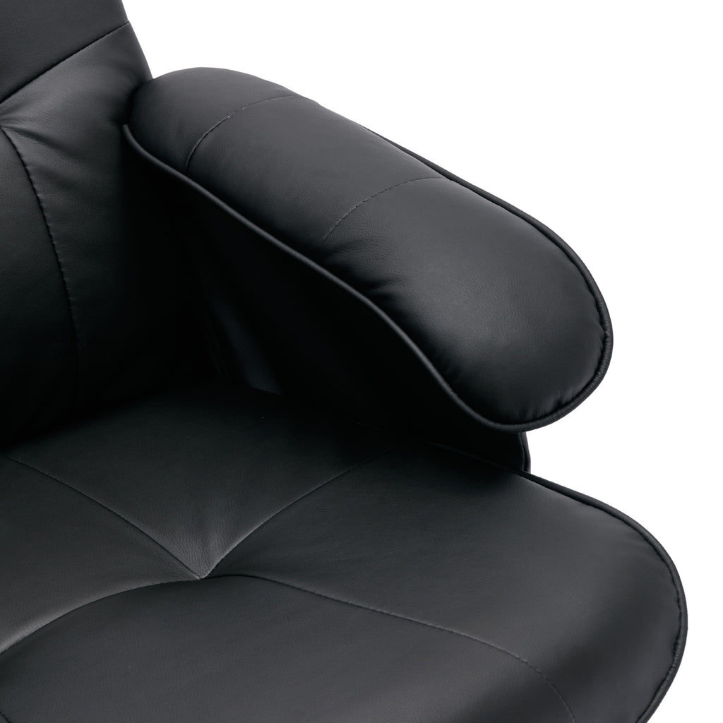 Beige Faux Leather Swivel Recliner Chair with Ottoman and Wood Base O56500