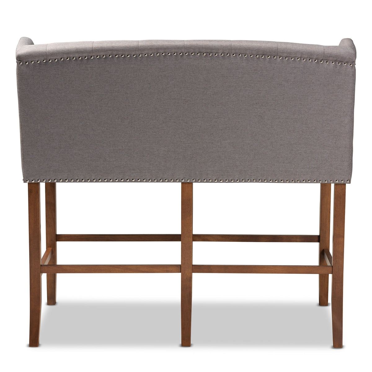 Grey Fabric Upholstered Walnut Finished Wood Button Tufted Bar Stool Bench F4230