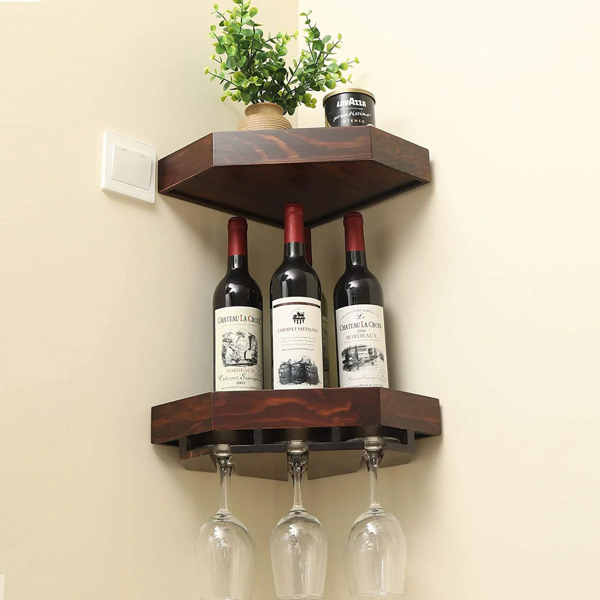 Rustic Wood Corner Floating Shelves Wine Rack 2 Pack F796877