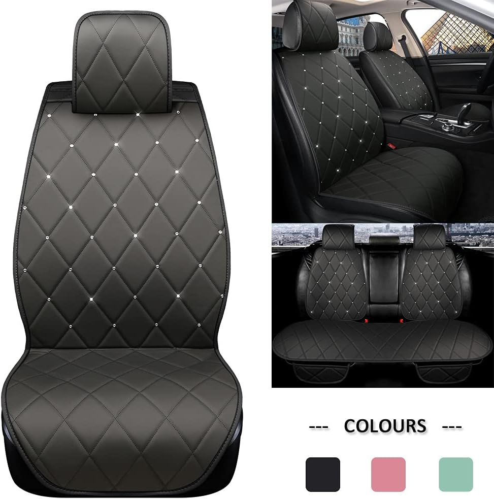 Black Velvet Front Car Seat Cover Protector with Rhinestone D8206