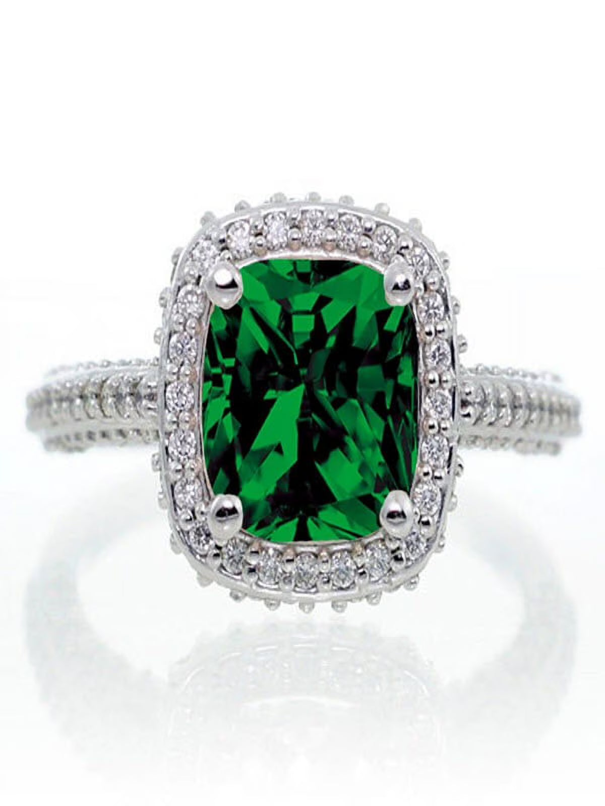 10k White Gold Emerald and Diamond Halo Engagement Ring N675356