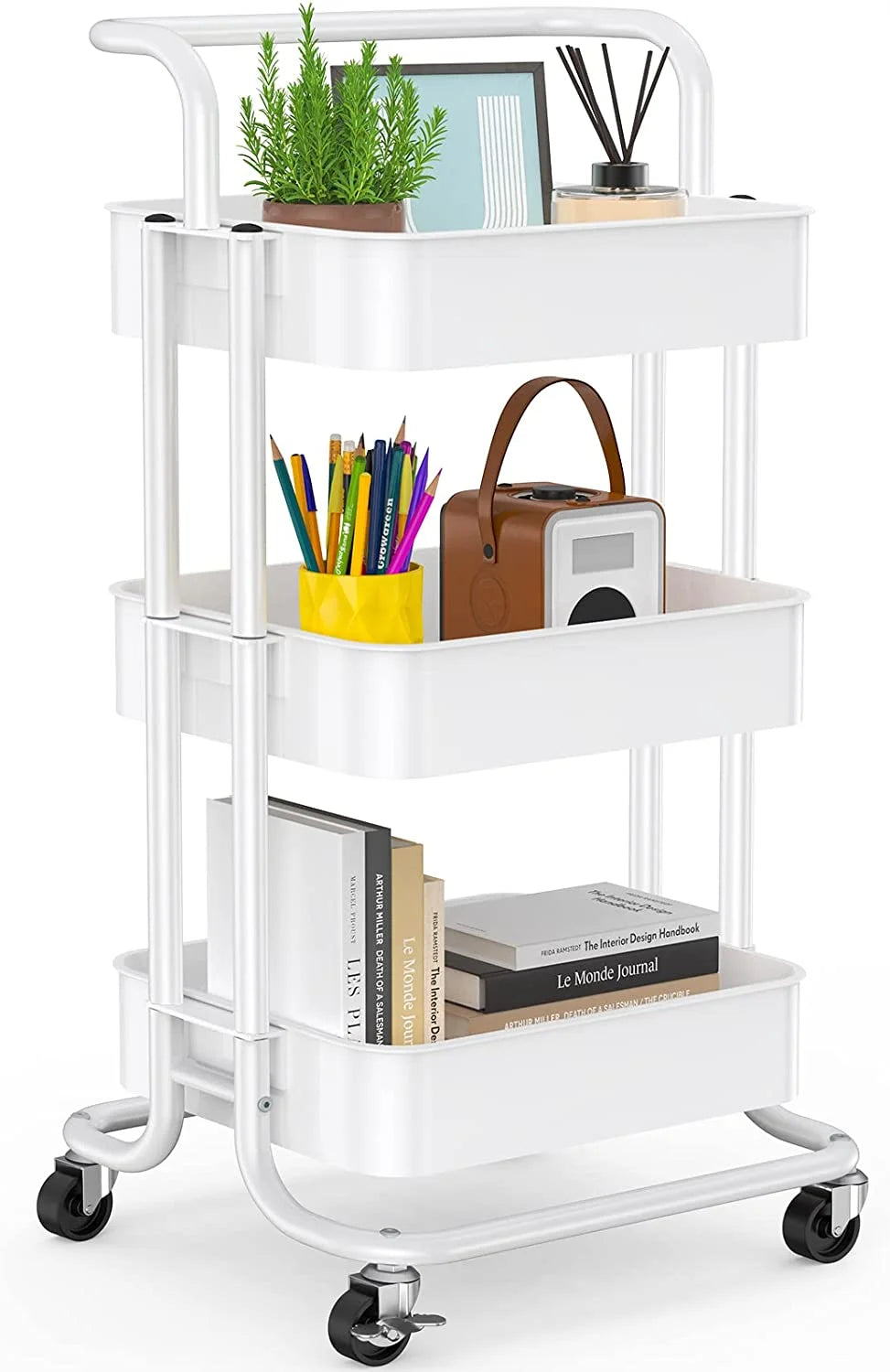 3 Tier Mesh Utility Cart with Handle and Lockable Wheels W13519