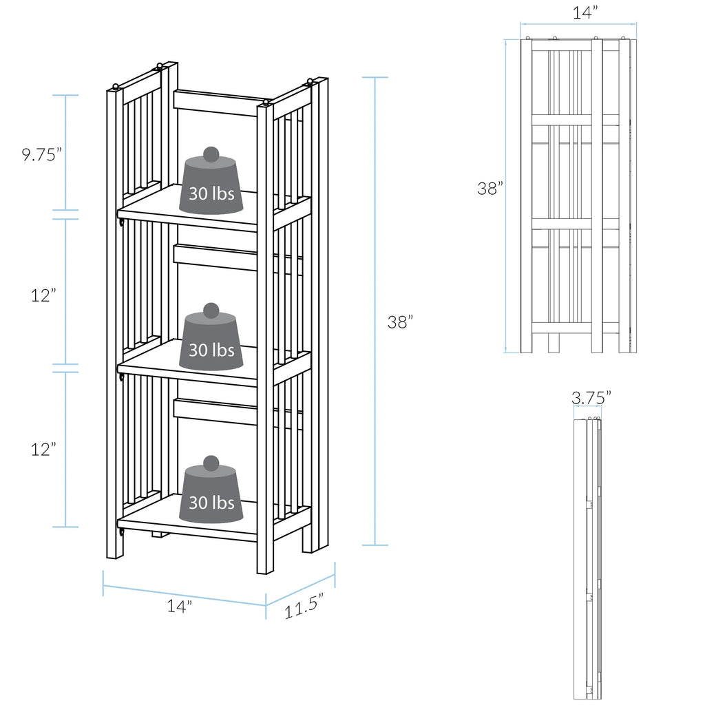 3-Shelf Folding Bookcase, Walnut P9950