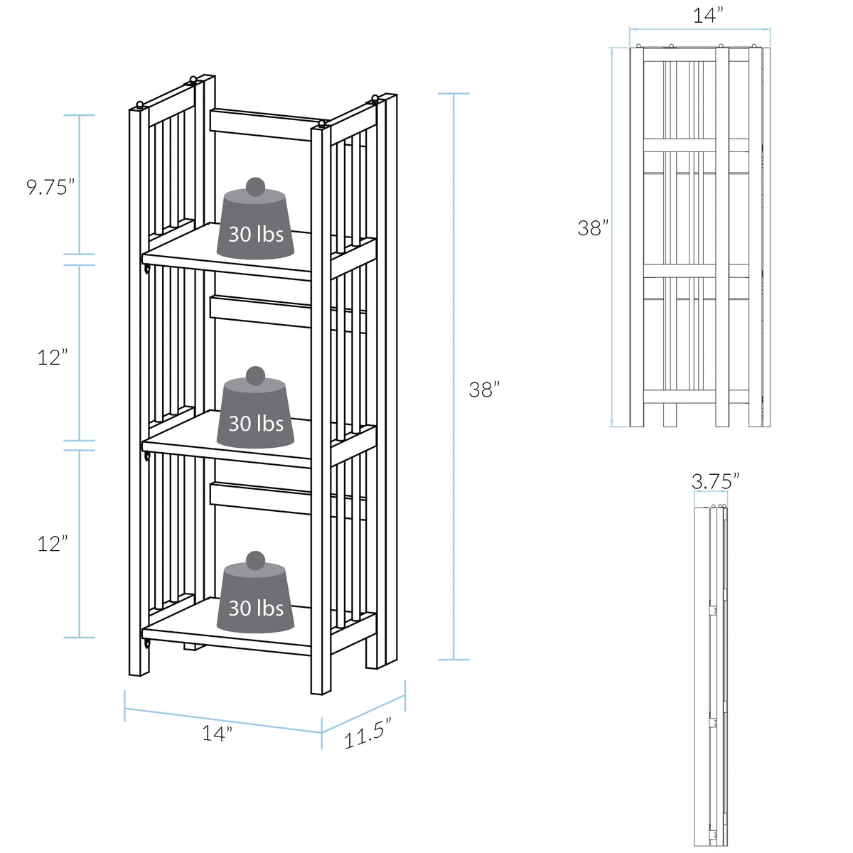 3-Shelf Folding Bookcase, Walnut P9950