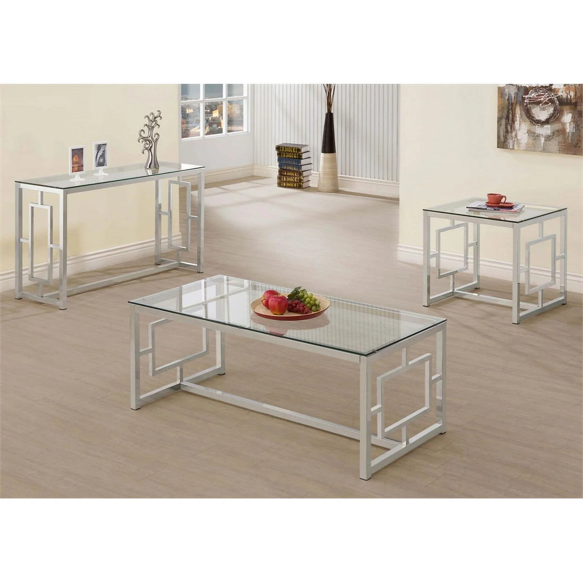 Nickel Rectangle Glass Top Sofa Table Z868759