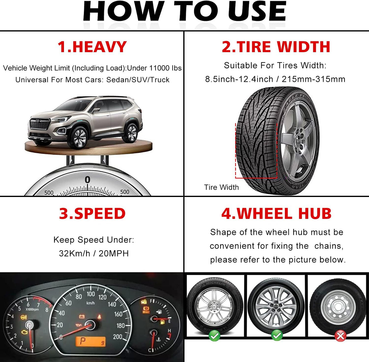 12 pcs Tire Chains for Cars with Adjustable Lock O996