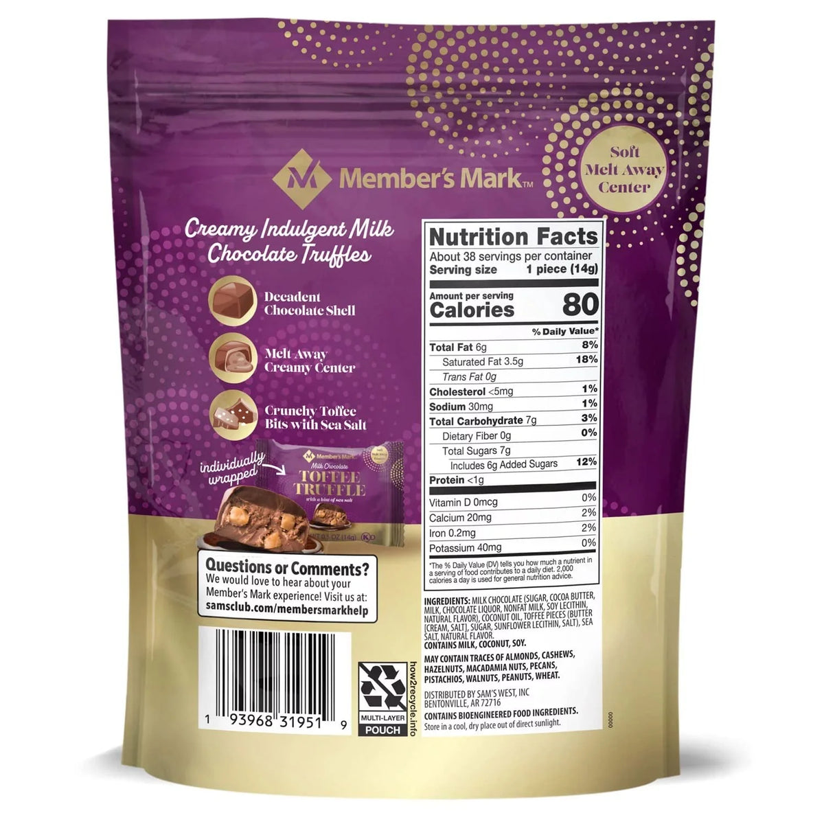 Milk Chocolate Toffee Truffle With Sea Salt 19 Oz. 38 Count M65509
