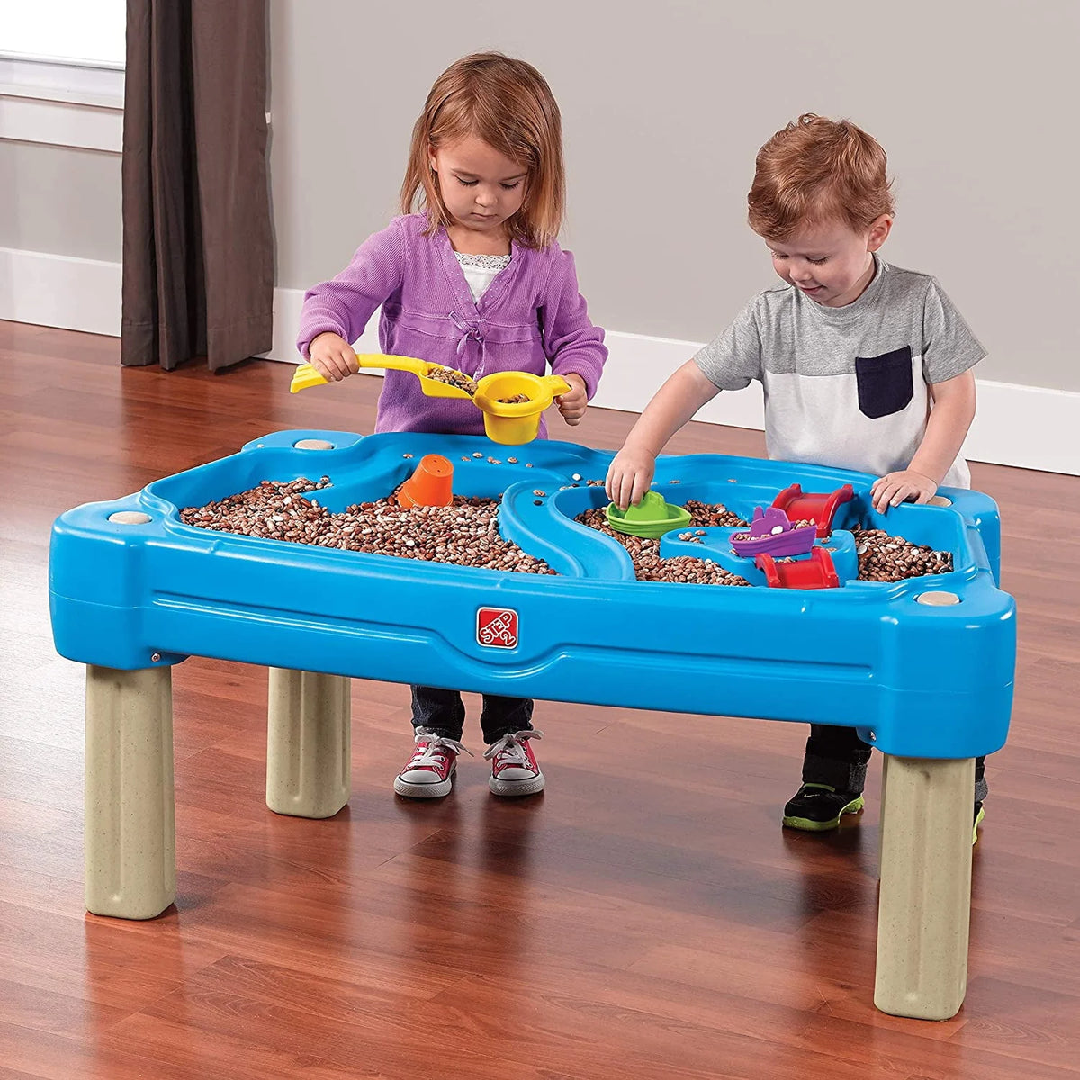 Blue Plastic Sandbox and Water Table with Cover and Umbrella C485