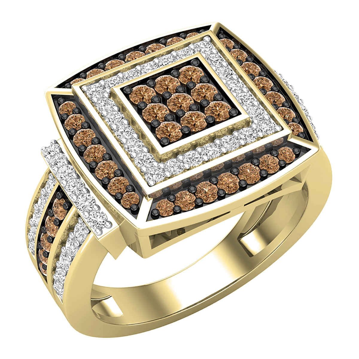 1.00 Carat Round Champagne & White Diamond Bridal Ring in 10K Yellow Gold, Size 5 V40742