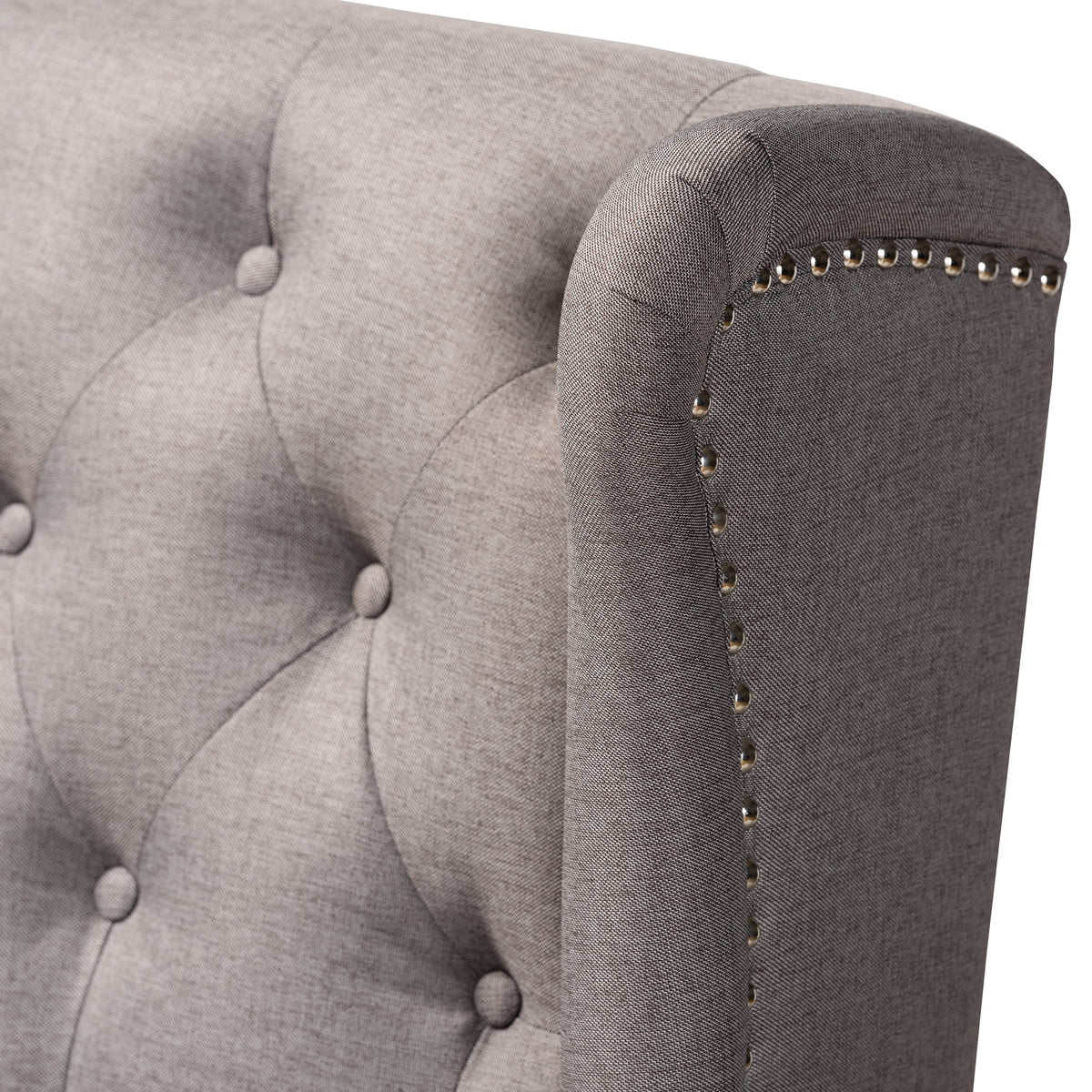 Grey Fabric Upholstered Walnut Finished Wood Button Tufted Bar Stool Bench F4230