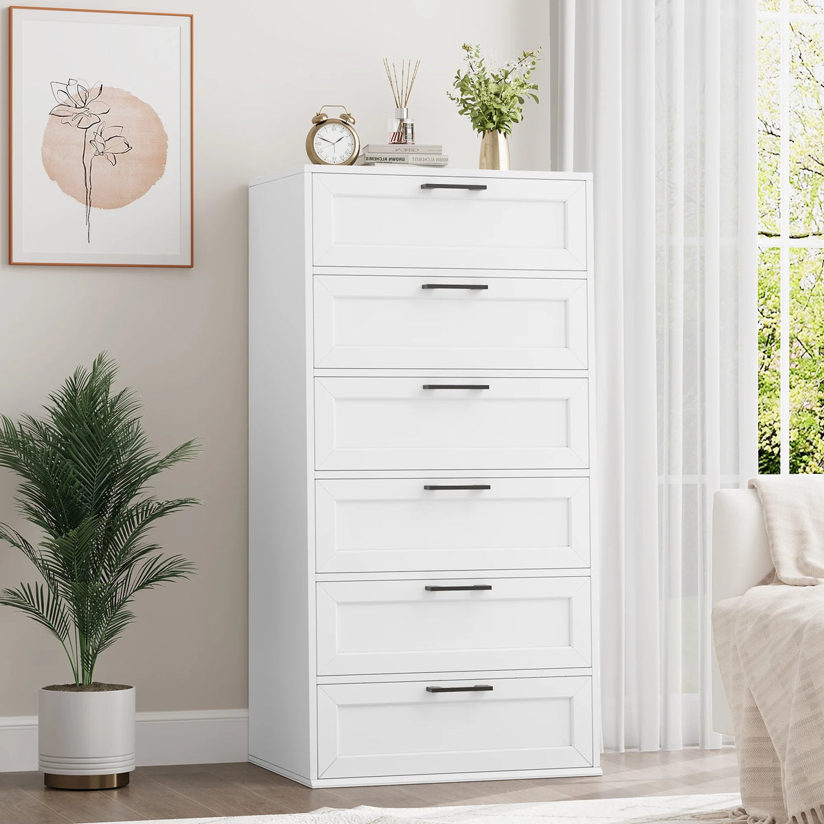 White 6 Drawer Tall Dresser J75440