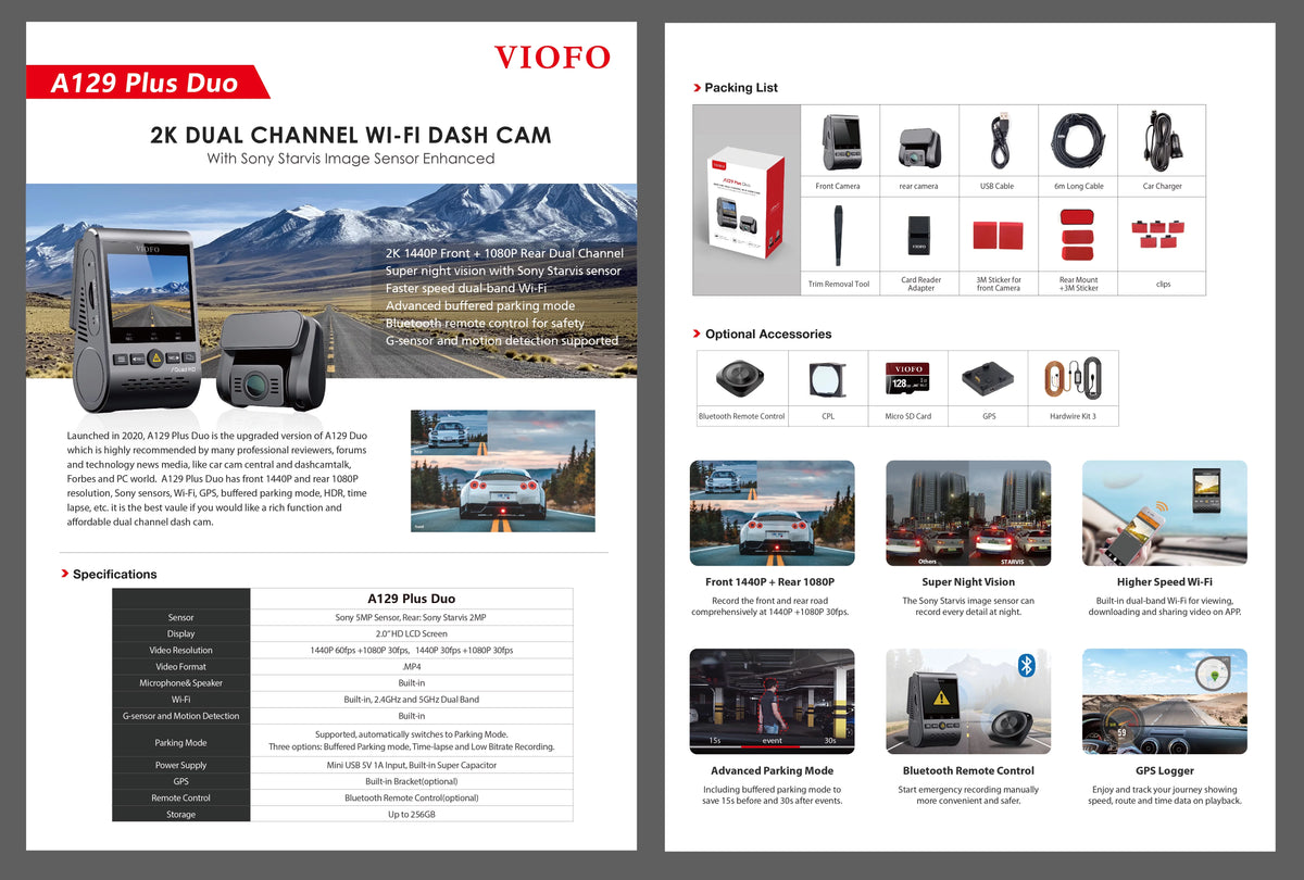 2K 1440P 60FPS + 1080P 30FPS Dashcam Front and Rear M597