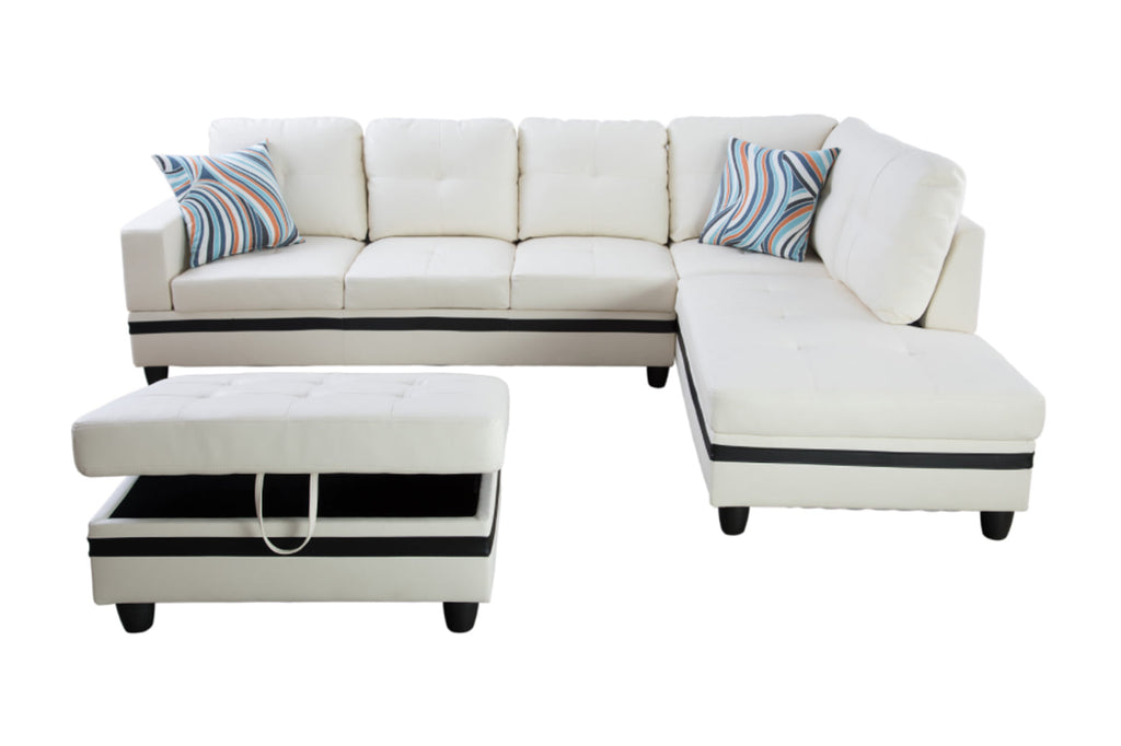 Black&White Leather Sectional Sofa Set with Storage Ottoman and Matching Pillows F21951