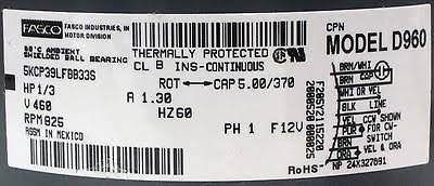 1/3HP 825 RPM 5.6x22 Diameter 460 Volts Motor Z100