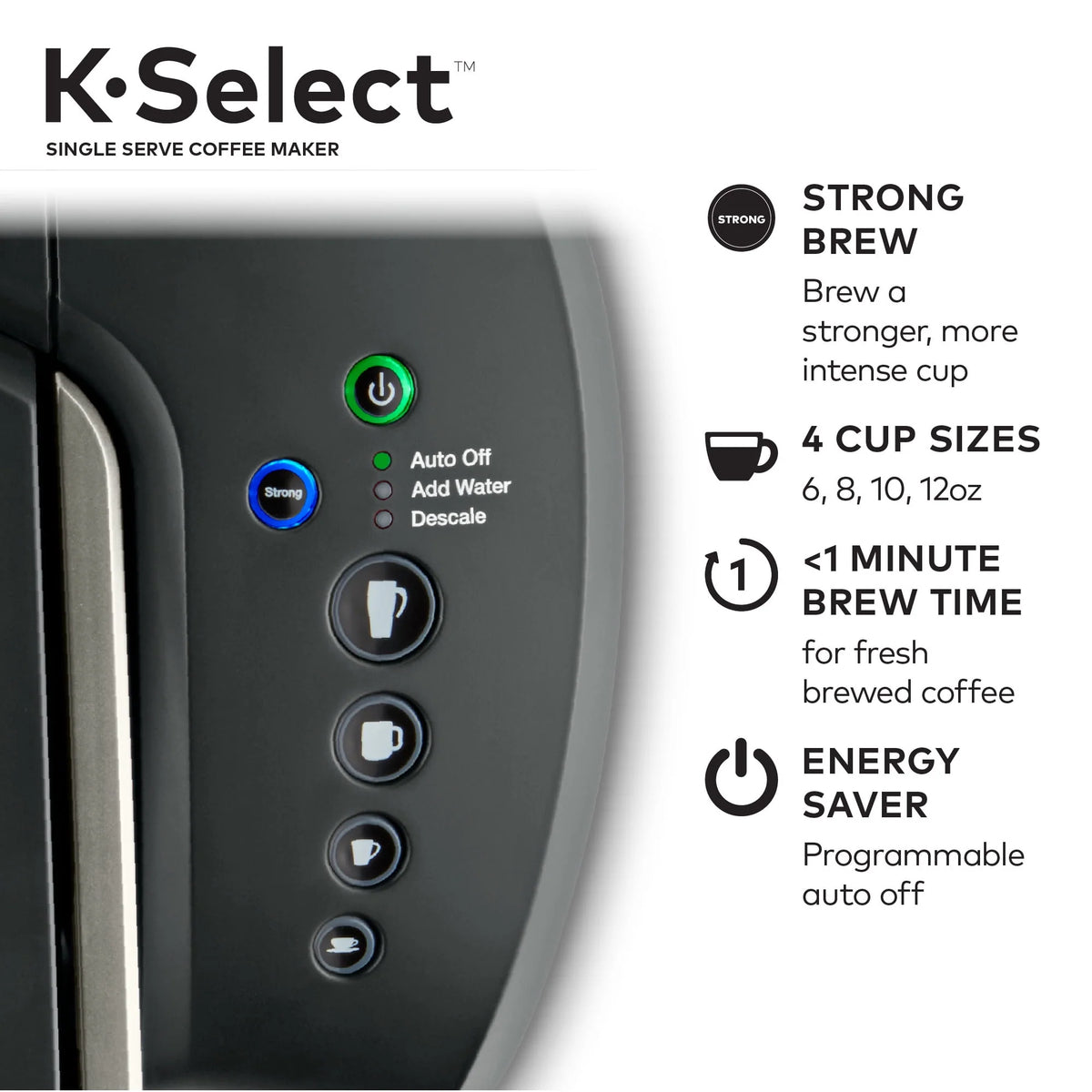 Single-Serve K-Cup Pod Coffee Maker with 12oz Brew Size, Matte Black I161