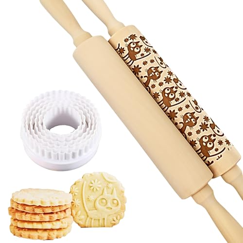 Wooden Embossed Rolling Pin with Butterfly Pattern P1246
