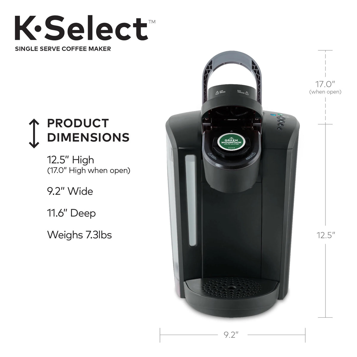 Single-Serve K-Cup Pod Coffee Maker with 12oz Brew Size, Matte Black I161