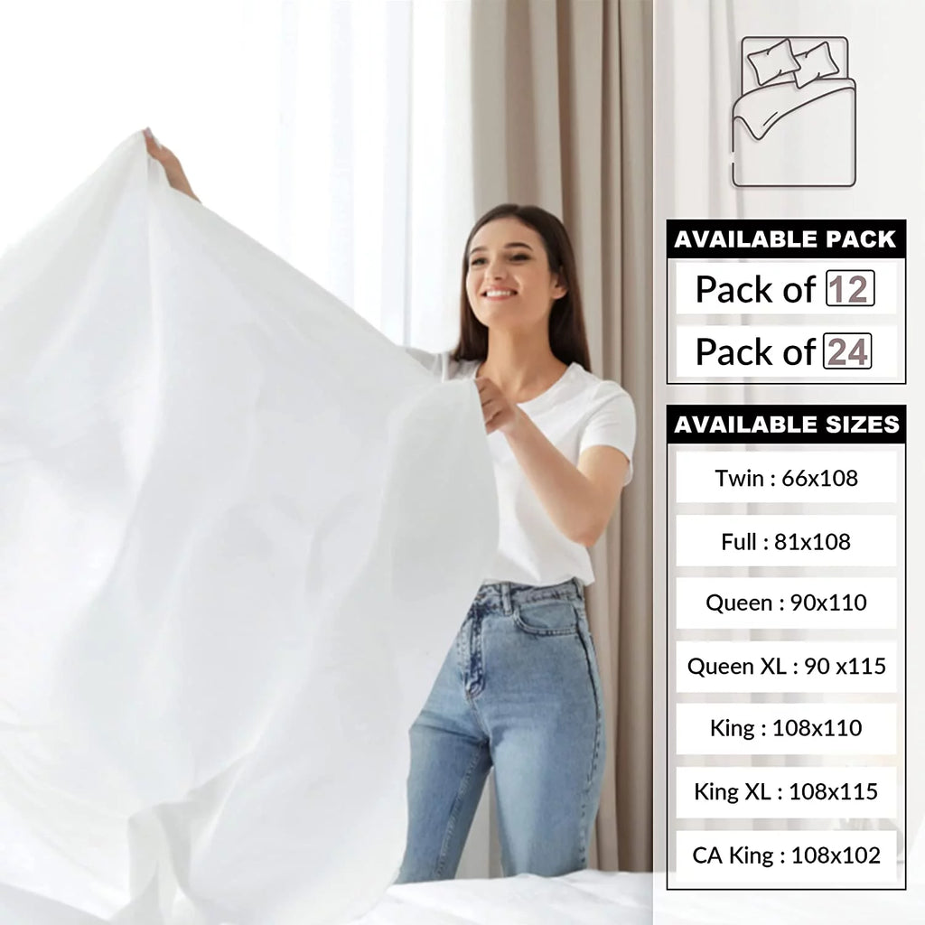 Twin Flat Sheet 66X108 inches Pack of 24 Bright White Cotton Rich H5119