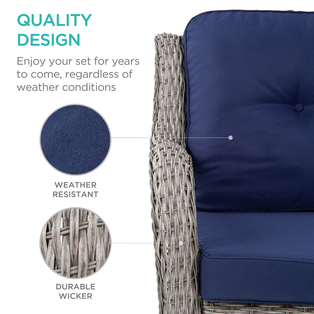 3-Piece Wicker Bistro Set with 2 Cushioned Swivel Rocking Chairs and Side Table B65814