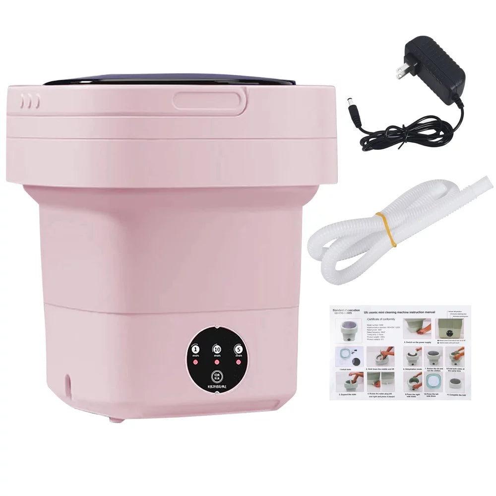 Pink Foldable Mini Washing Machine 8L W201