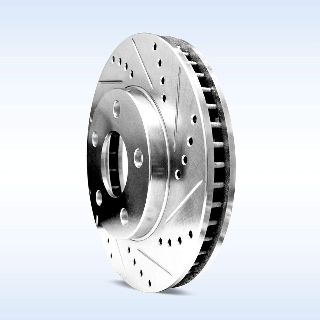 Silver Drilled Slotted Brake Rotors and Semi Metallic Brake Pads G609021