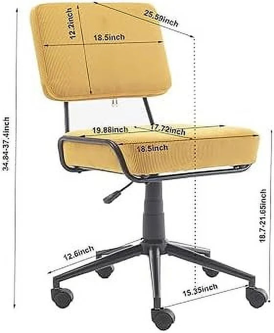 Yellow Corduroy Adjustable Height Armless Swivel Desk Chair R873