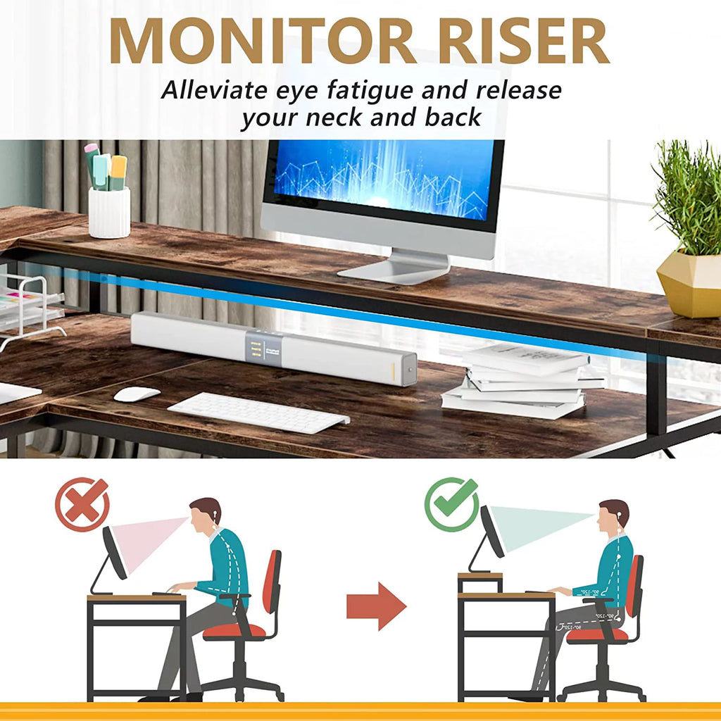 69" Reversible L Shaped Corner Computer Desk with Monitor Stand Y1507