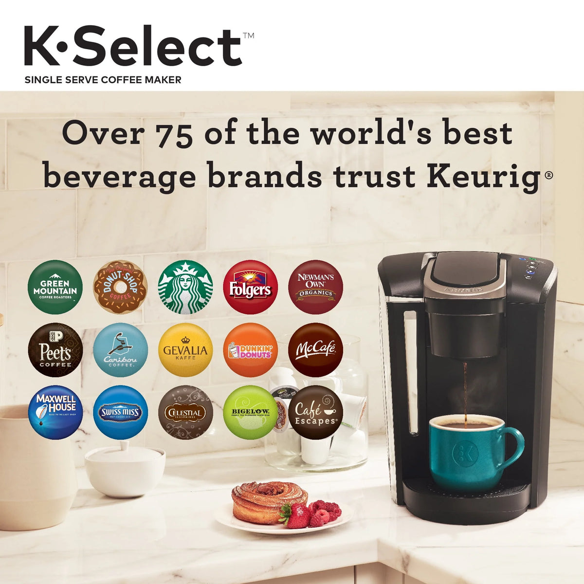 Single-Serve K-Cup Pod Coffee Maker with 12oz Brew Size, Matte Black I161