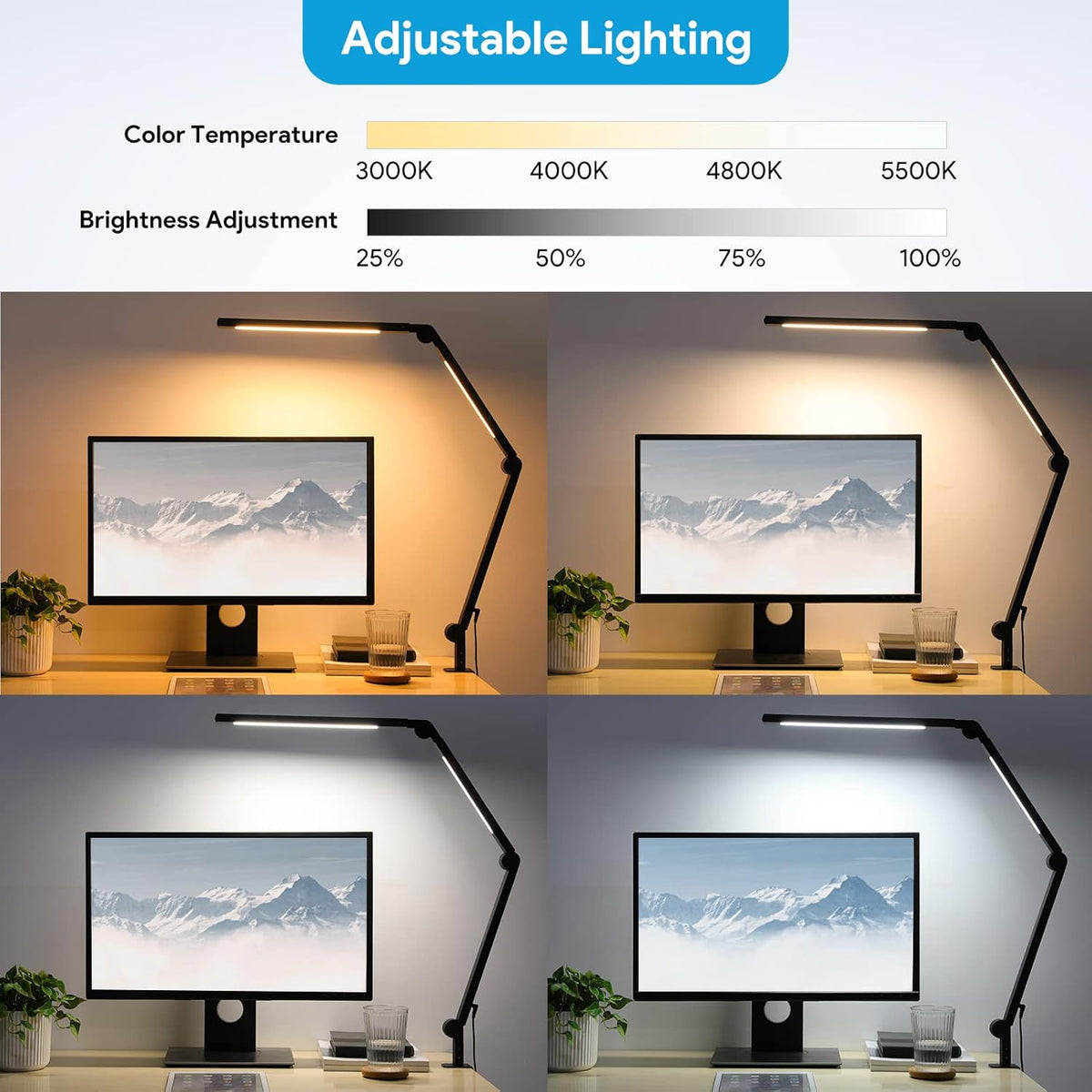 LED Desk Lamp with Clamp, Swing Arm, 4 Color Modes Z2249