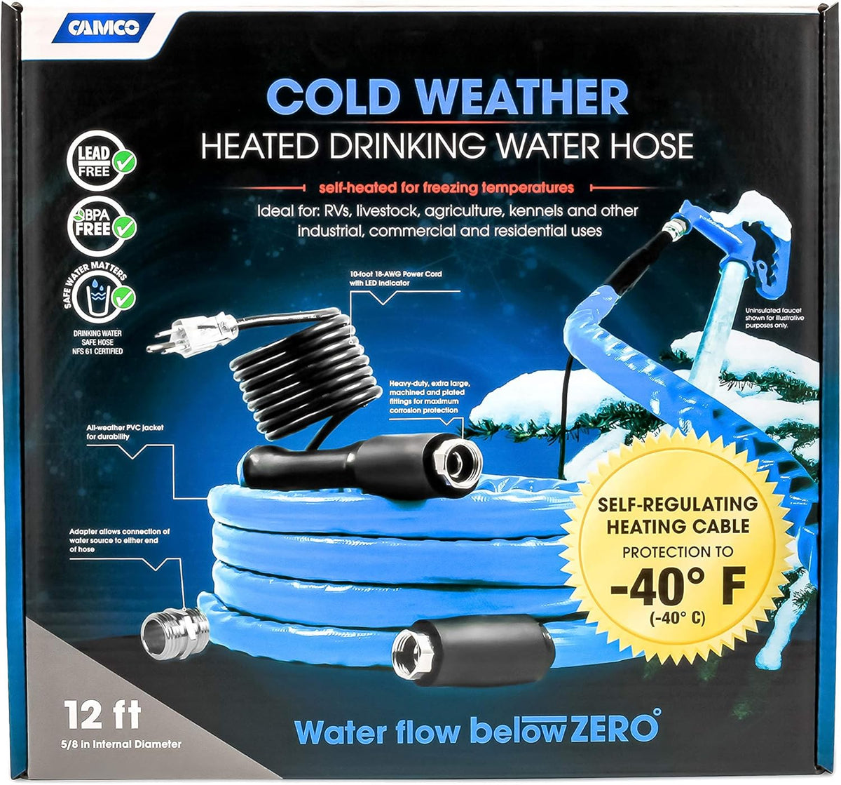12ft Heated Drinking Water Hose, 1/2 Inner Diameter V538