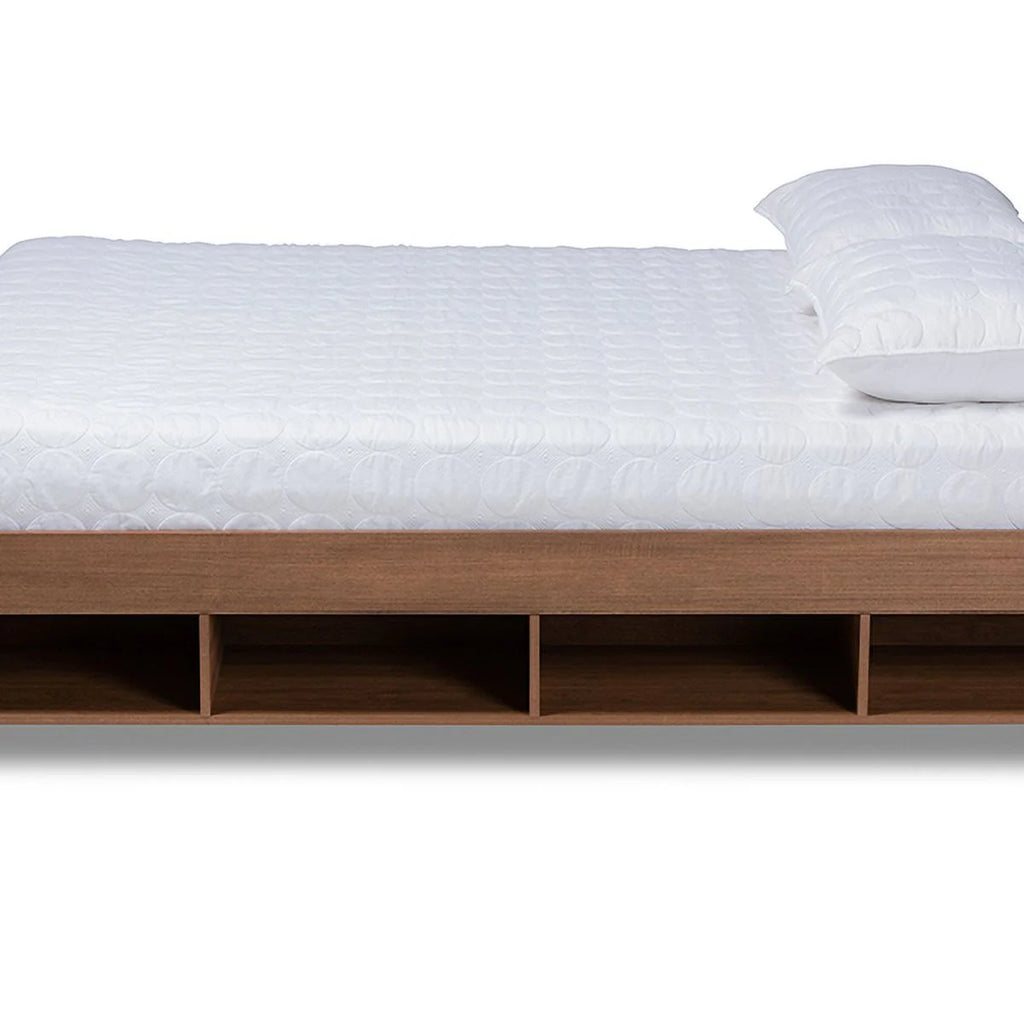 Queen Size Ash Walnut Brown Wood Storage Bed Frame G625