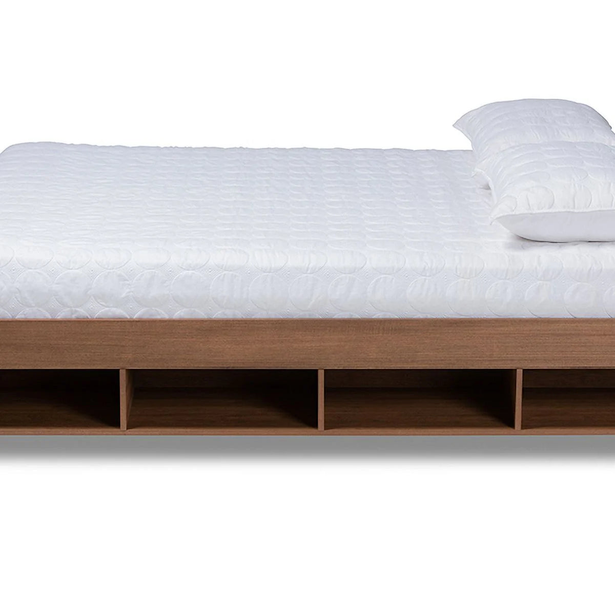 Queen Size Ash Walnut Brown Wood Storage Bed Frame G625