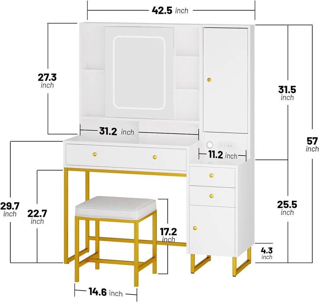 Vanity Set with Lighted Mirror and Stool L11715