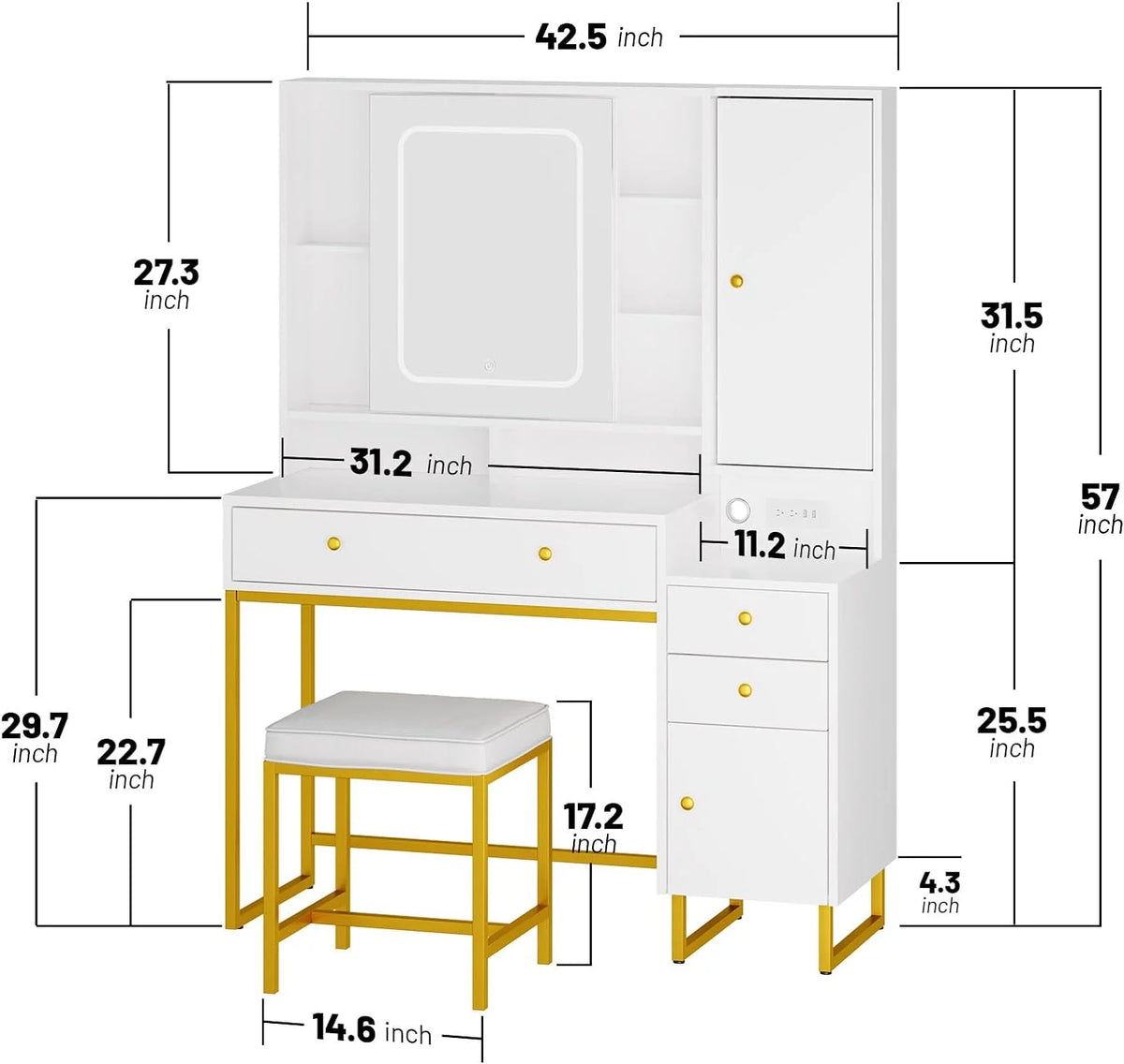 Vanity Set with Lighted Mirror and Stool L11715