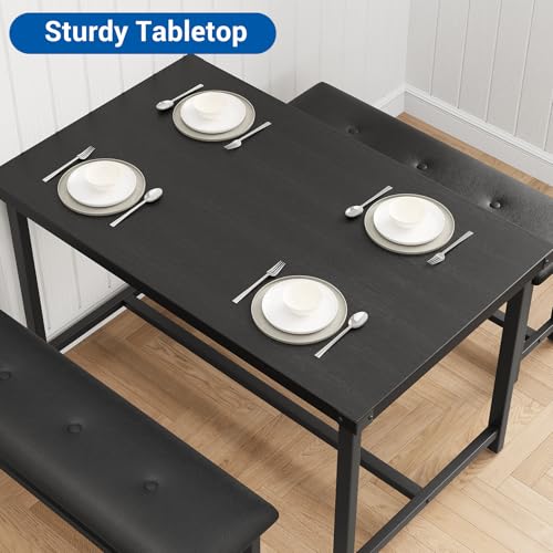 Dining Table Set for 4 with 2 Upholstered Benches R438738