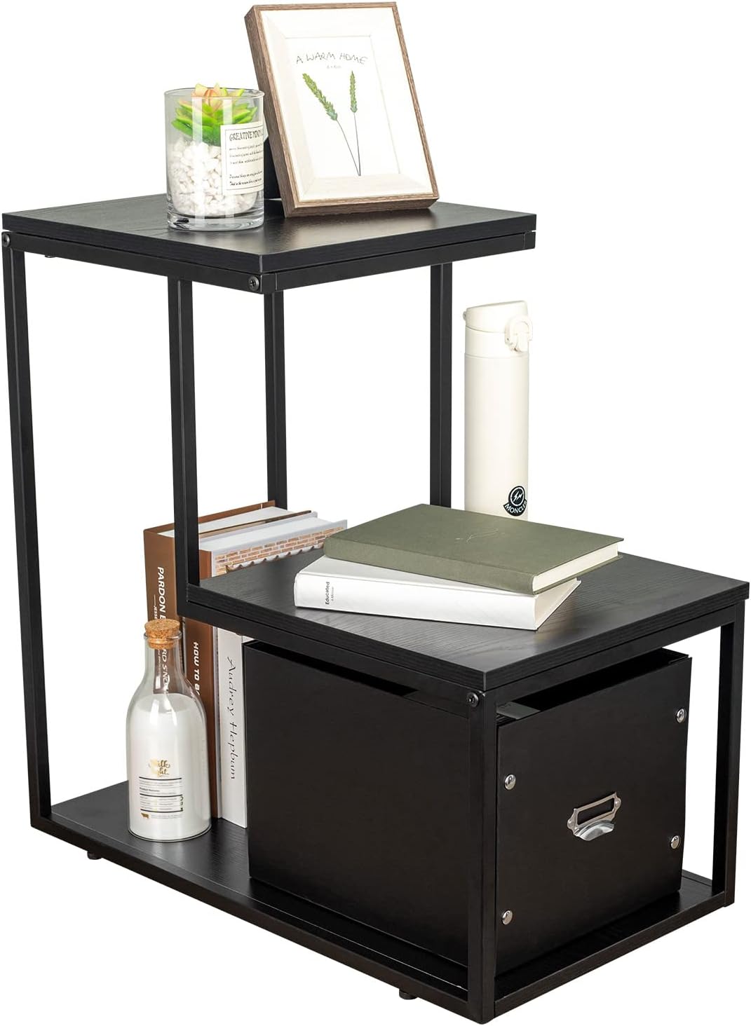 Wooden Sofa Side Table with Storage Shelf and 2 Drawers F279381