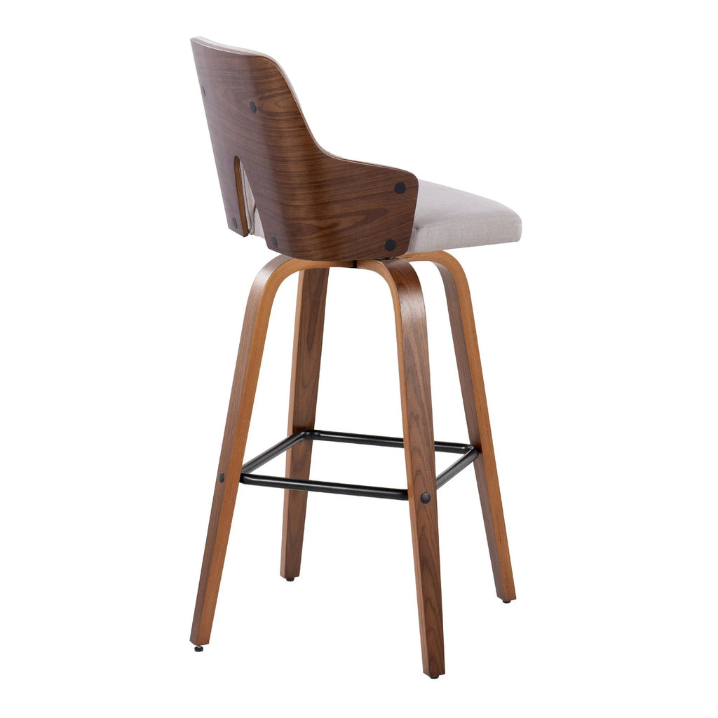 Walnut Wood Beige Fabric Swivel Barstool Set of 2 Z756644