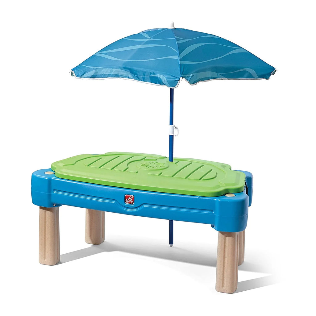 Blue Plastic Sandbox and Water Table with Cover and Umbrella C485