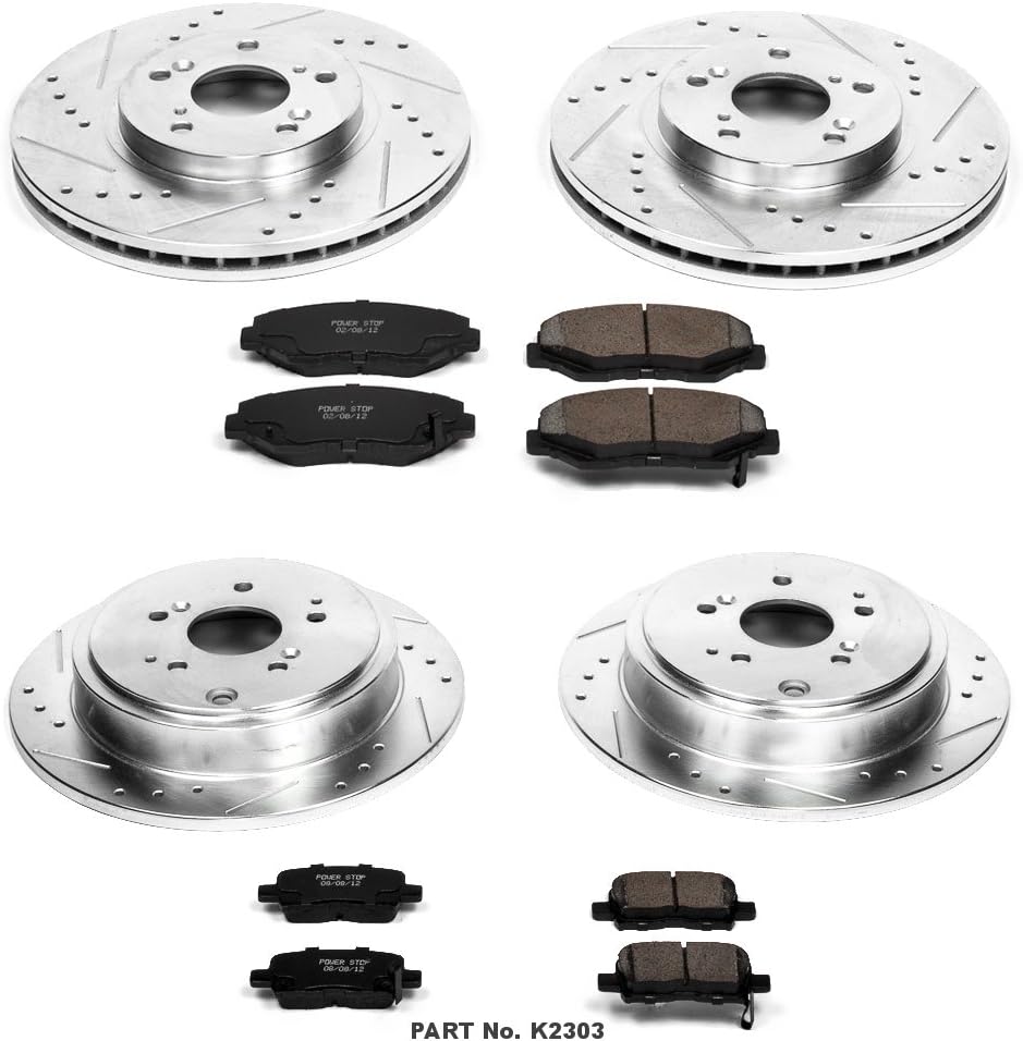 Front and Rear Carbon Fiber Brake Pads with Drilled & Slotted Brake Rotors Kit S527645