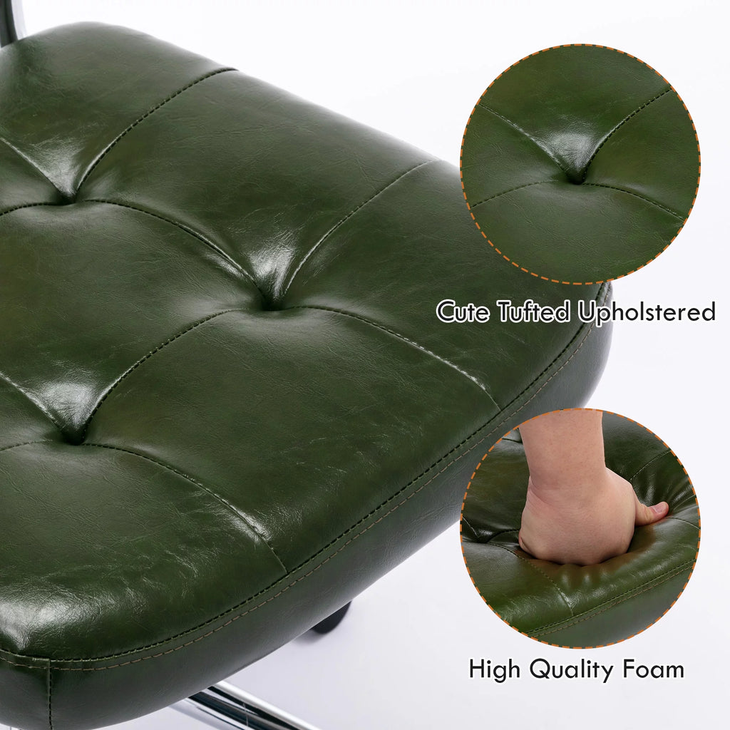 Green Faux Leather Swivel Office Chair with Rattan Back H57782