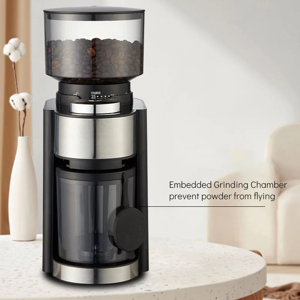 Black Adjustable Electric Burr Coffee Grinder with 25 Grind Settings X490