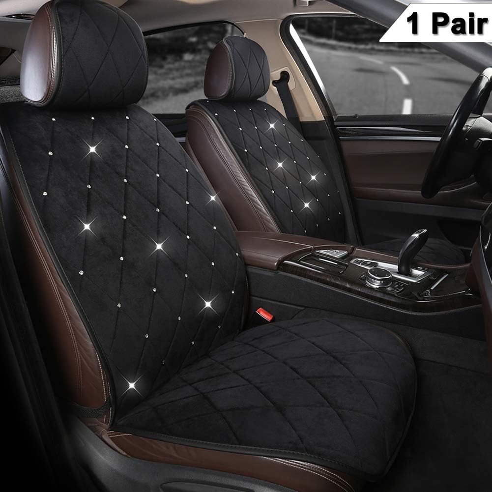 Black Velvet Front Car Seat Cover Protector with Rhinestone D8206