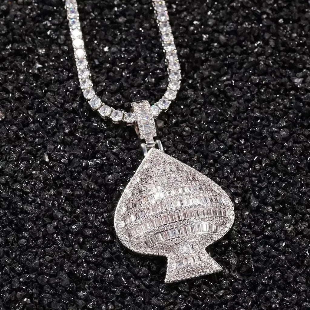 Gold Simulated Diamond Ace of Spades Poker Charm Pendant Necklace R935
